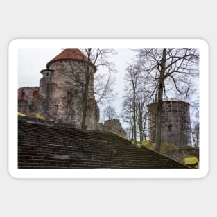 Ruins and wide stairs of medieval castle in Cesis, Latvia Sticker